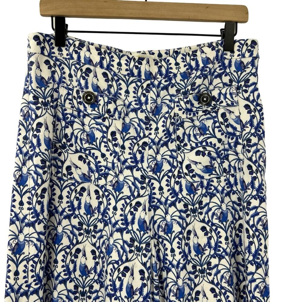 Anthropologie Maeve Linen Bird Printed Palazzo Wide Leg Pants Sz 10 Tall - Picture 6 of 9